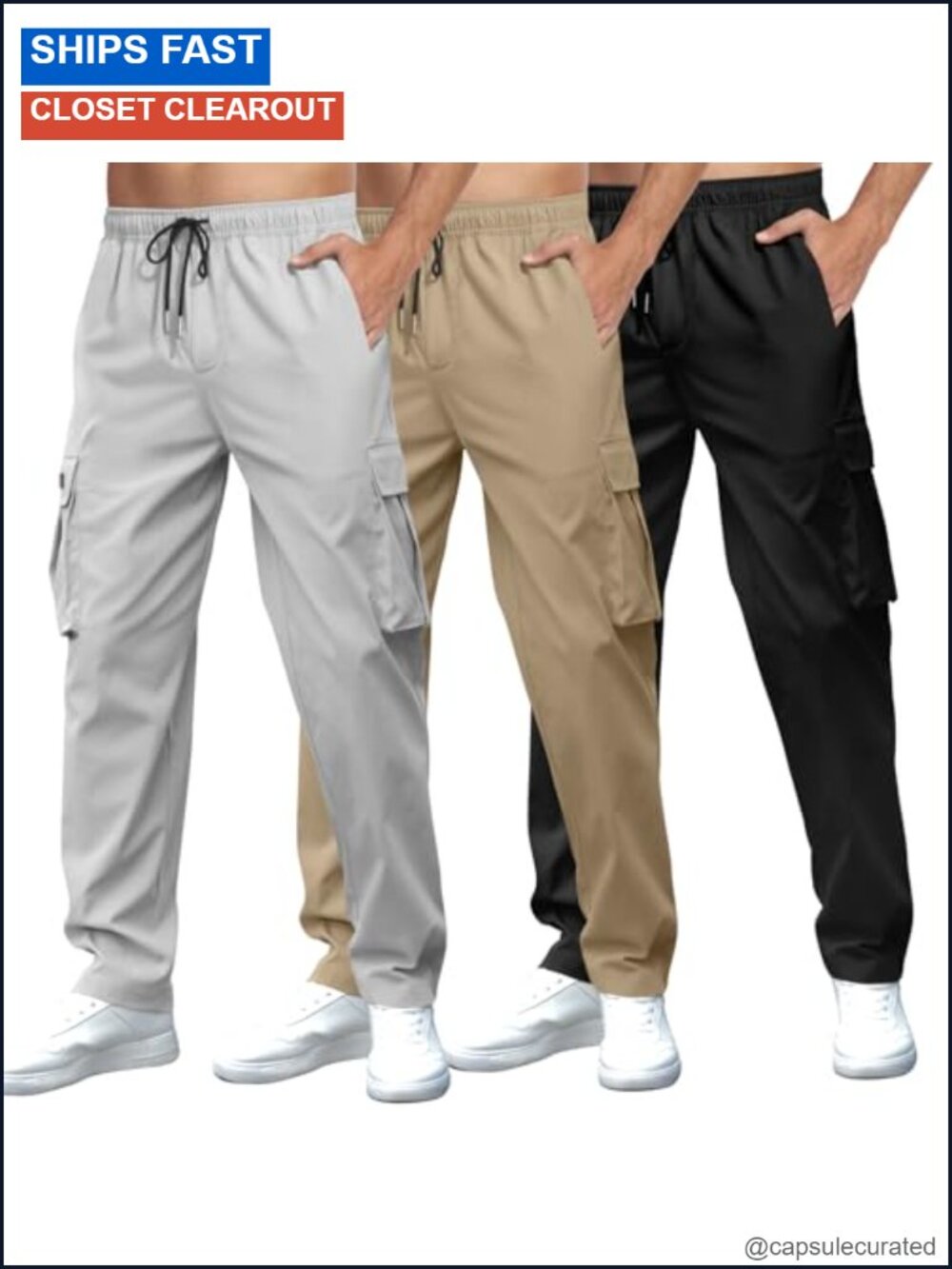 Men's Cargo Pants Drawstring Elastic Waist Utility Joggers